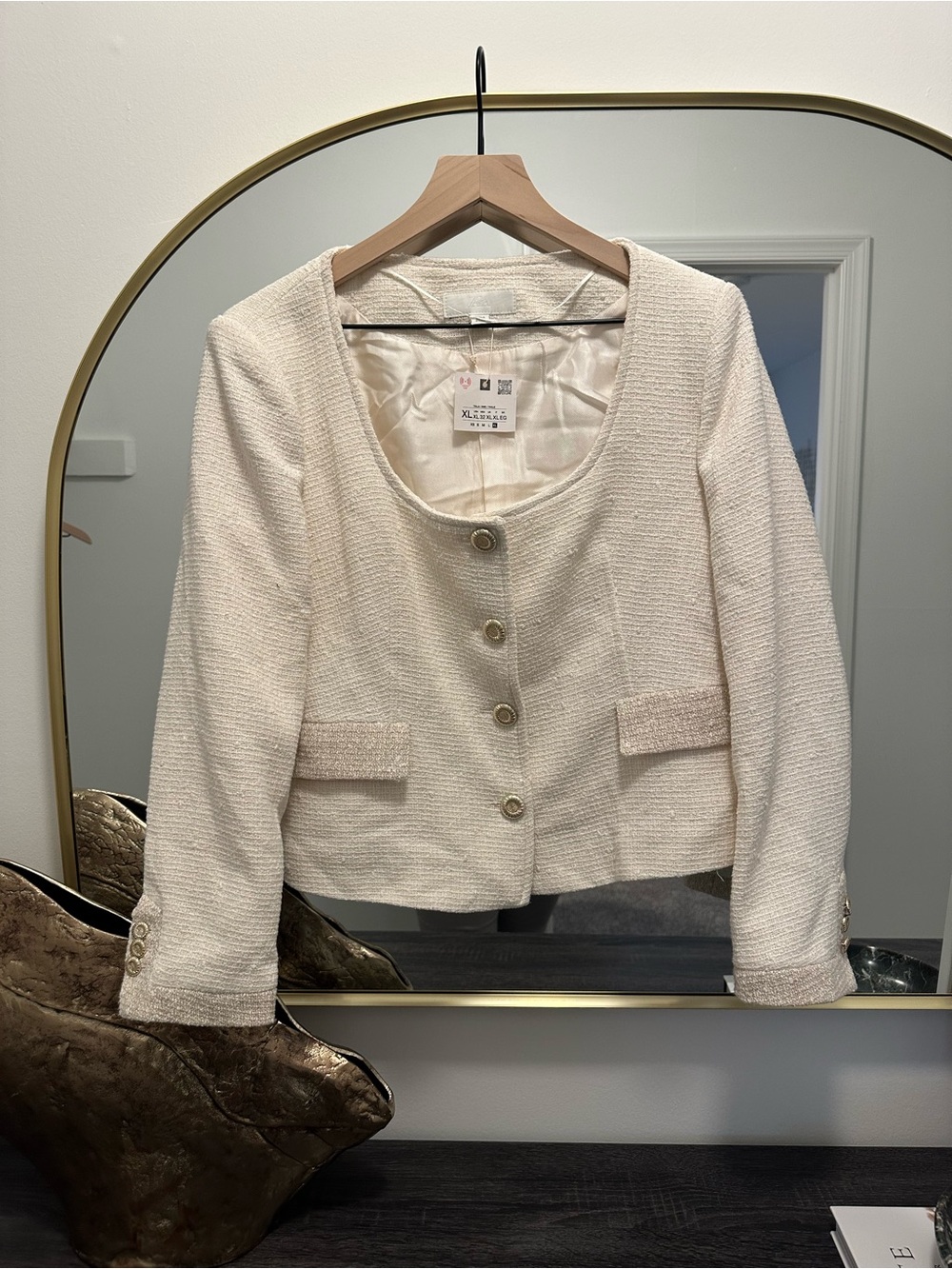 Zara Cream Tweed Button-Front Women's Jacket
